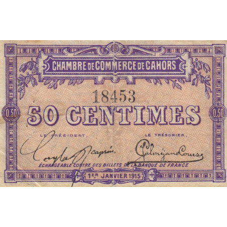 Cahors (Lot) - Pirot 35-1 - 50 centimes - Sans série - 01/01/1915 - Etat : TB+