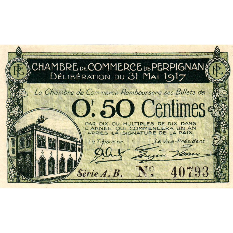 Perpignan - Pirot 100-21 - 50 centimes - Série A.B. - 31/05/1917 - Etat : SUP+ à SPL