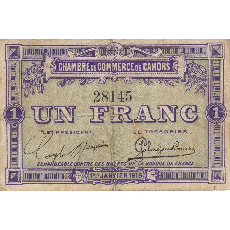 Cahors (Lot) - Pirot 35-2 - 1 franc - Sans série - 01/01/1915 - Etat : TB