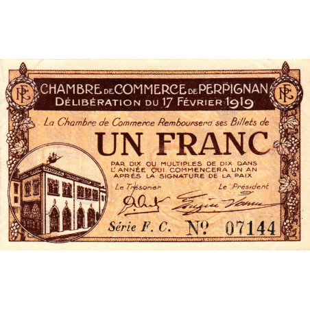 Perpignan - Pirot 100-26 - 1 franc - Série F.C. - 17/02/1919 - Etat : SUP