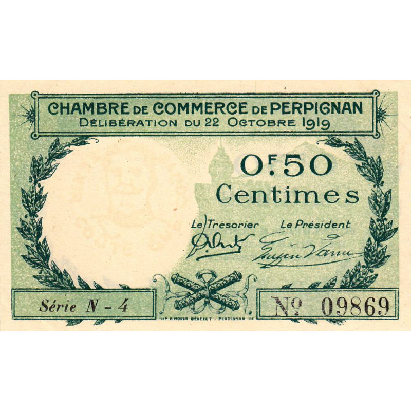 Perpignan - Pirot 100-27 - 50 centimes - Série N.4 - 22/10/1919 - Etat : SUP+ à SPL