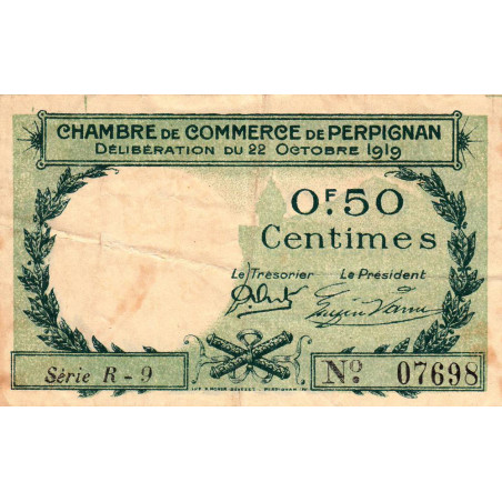 Perpignan - Pirot 100-27 - 50 centimes - Série R.9 - 22/10/1919 - Etat : TB+