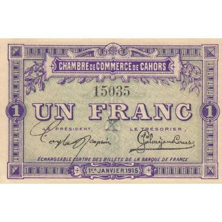 Cahors (Lot) - Pirot 35-4 - 1 franc - Sans série - 01/01/1915 - Etat : SPL+