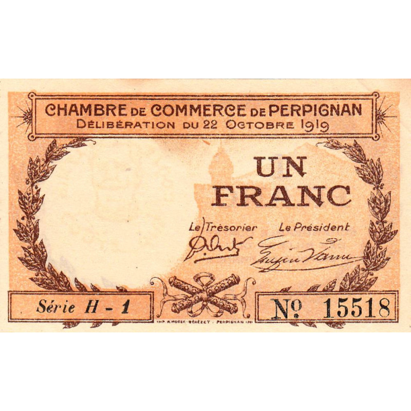 Perpignan - Pirot 100-29 - 1 franc - Série H.1 - 22/10/1919 - Etat : SUP+