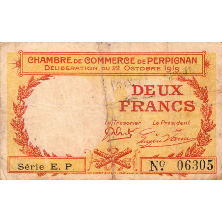 Perpignan - Pirot 100-30 - 2 francs - Série E.P - 22/10/1919 - Etat : TB