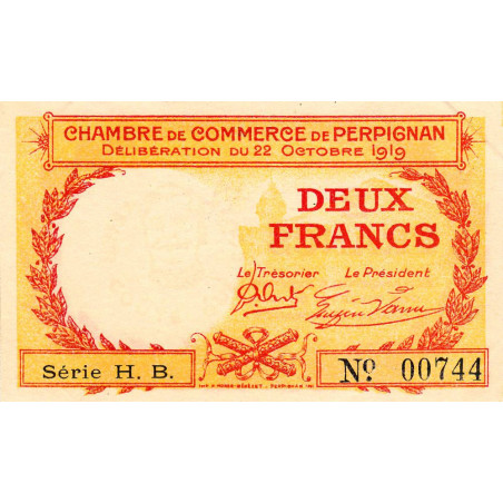 Perpignan - Pirot 100-30 - 2 francs - Série H.B - 22/10/1919 - Etat : SUP+