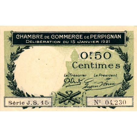 Perpignan - Pirot 100-31 - 50 centimes - Série J.S.15 - 15/01/1921 - Etat : SPL