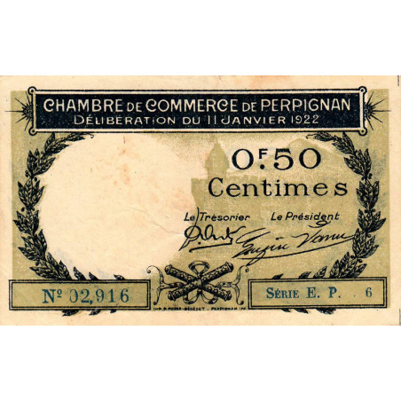 Perpignan - Pirot 100-33 - 50 centimes - Série E.P.6 - 11/01/1922 - Etat : TTB