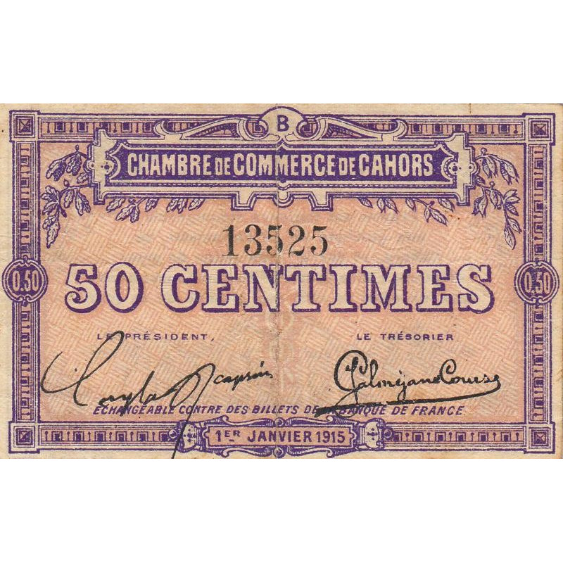 Cahors (Lot) - Pirot 35-5 - 50 centimes - Série B - 01/01/1915 - Etat : TTB+
