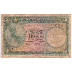 Congo Belge - Pick 27a_1 - 50 francs - Série A - 15/11/1953 - Etat : B-