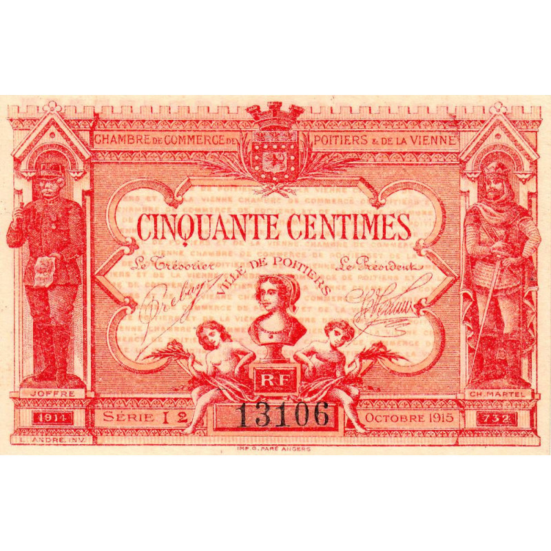 Poitiers et Vienne - Pirot 101-8 - 50 centimes - Série I2 - 07/1917 - Etat : SPL