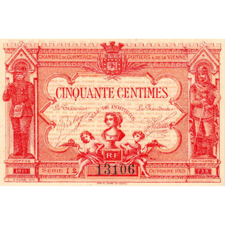 Poitiers et Vienne - Pirot 101-8 - 50 centimes - Série I2 - 07/1917 - Etat : SPL