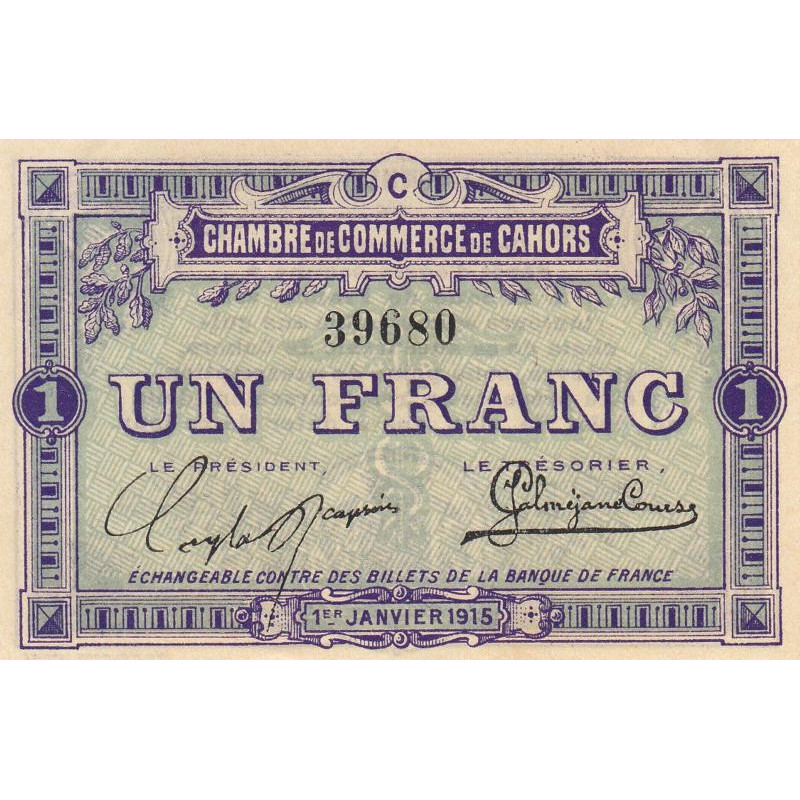 Cahors (Lot) - Pirot 35-7 - 1 franc - Série C - 01/01/1915 - Etat : SPL+