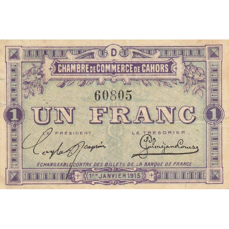 Cahors (Lot) - Pirot 35-7 - 1 franc - Série D - 01/01/1915 - Etat : TTB