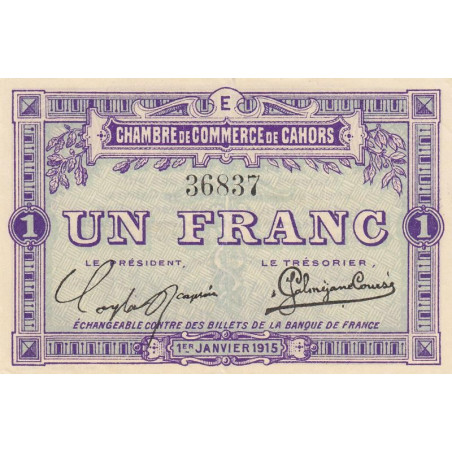 Cahors (Lot) - Pirot 35-7 - 1 franc - Série E - 01/01/1915 - Etat : SUP