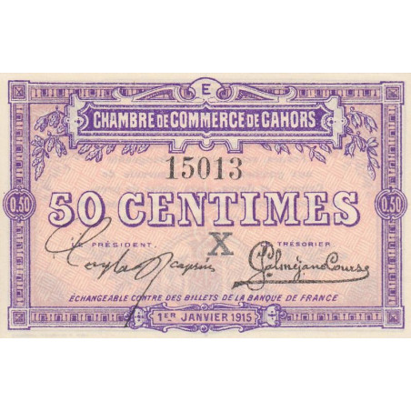 Cahors (Lot) - Pirot 35-9  - 50 centimes - Série E - 01/01/1915 - Etat : NEUF