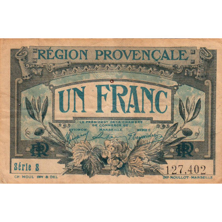 Région Provençale - Pirot 102-4 - 1 franc - Série S - Sans date - Etat : TB