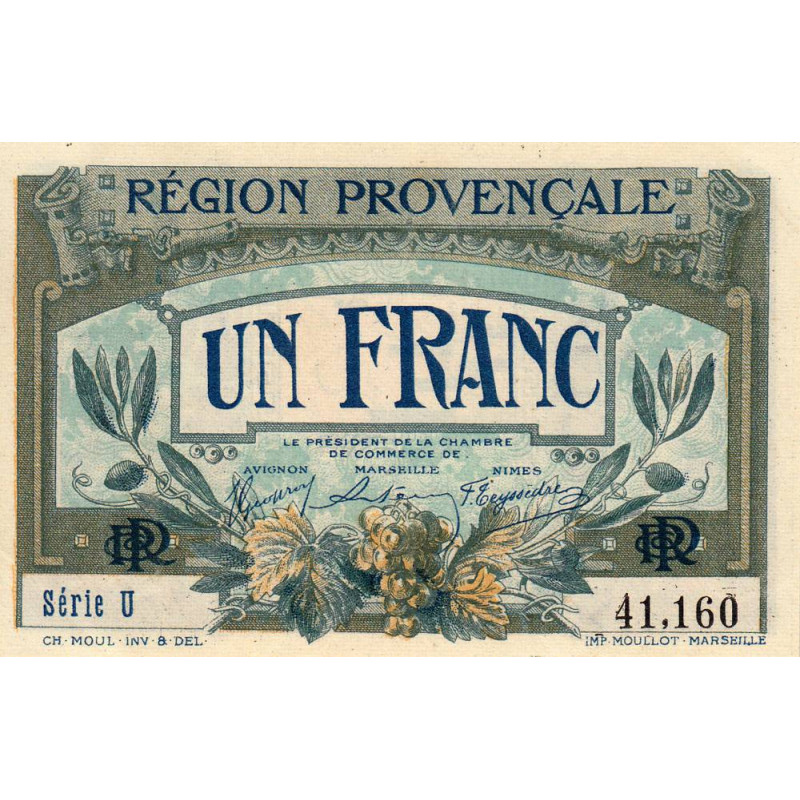 Région Provençale - Pirot 102-4 - 1 franc - Série U - Sans date - Etat : SPL