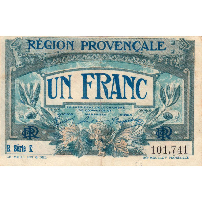 Région Provençale - Pirot 102-8 - 1 franc - R Série K - Sans date - Etat : TTB