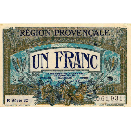 Région Provençale - Pirot 102-12 - 1 franc - R Série 32 - Sans date - Etat : SPL