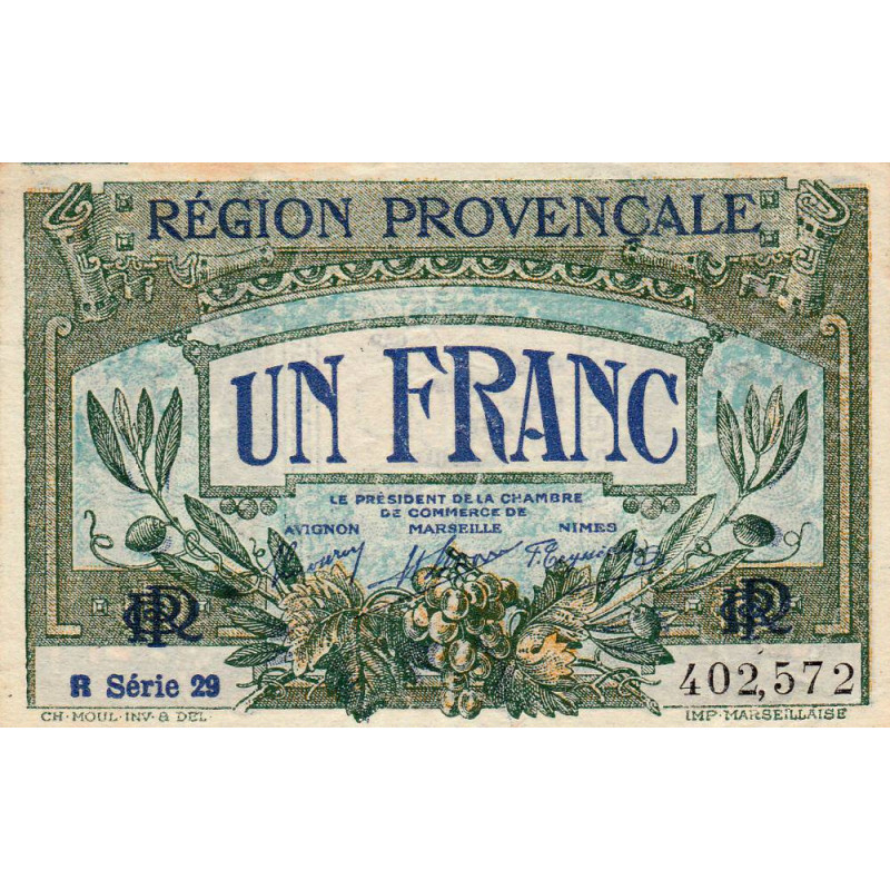 Région Provençale - Pirot 102-18 - 1 franc - R Série 29 - Sans date - Etat : SUP