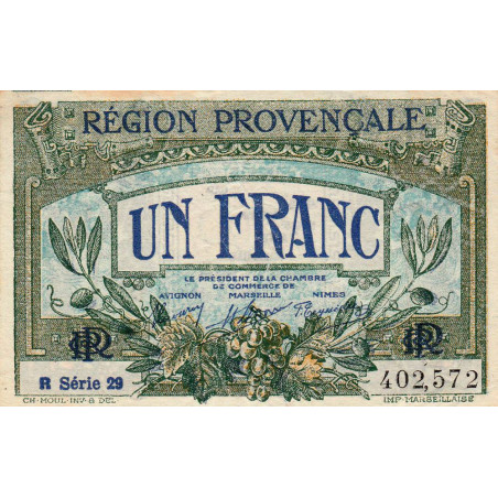 Région Provençale - Pirot 102-18 - 1 franc - R Série 29 - Sans date - Etat : SUP