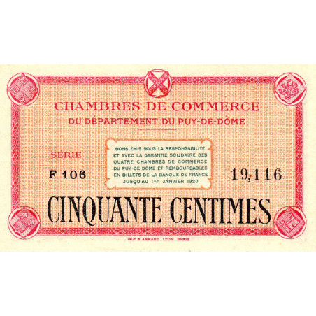 Puy-de-Dôme - Pirot 103-1 - 50 centimes - Série F 103 - Sans date - Etat : SPL