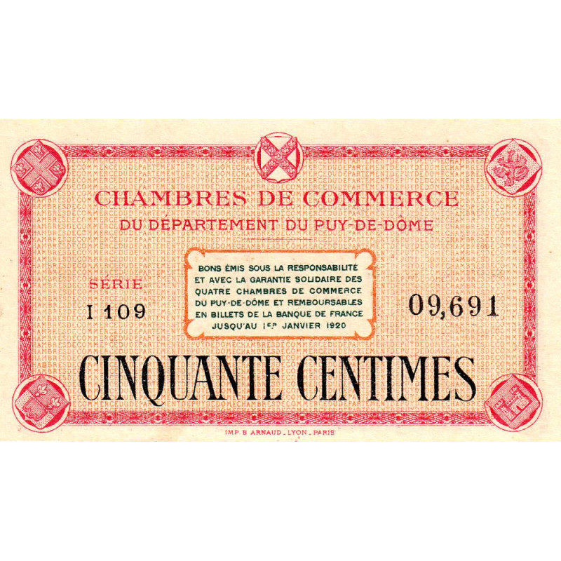 Puy-de-Dôme - Pirot 103-1 - 50 centimes - Série I 109 - Sans date - Etat : NEUF