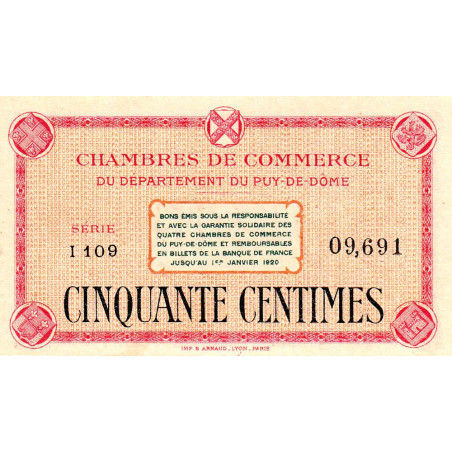 Puy-de-Dôme - Pirot 103-1 - 50 centimes - Série I 109 - Sans date - Etat : NEUF