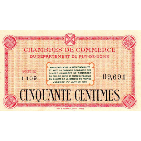 Puy-de-Dôme - Pirot 103-1 - 50 centimes - Série I 109 - Sans date - Etat : NEUF
