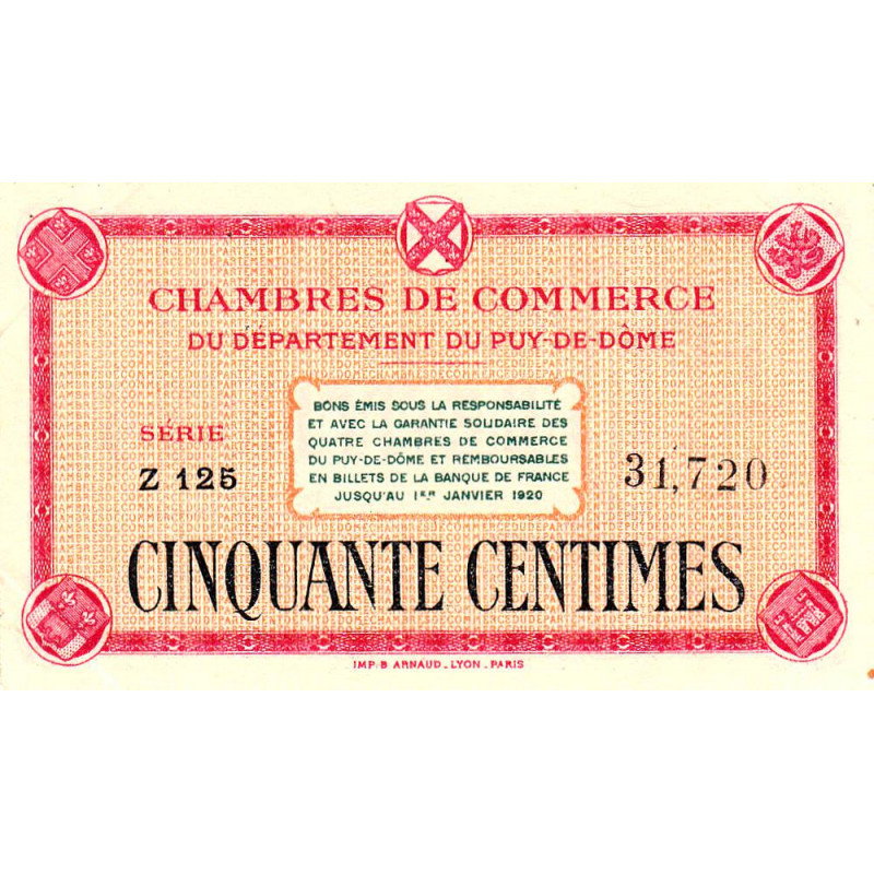 Puy-de-Dôme - Pirot 103-1 - 50 centimes - Série Z 125 - Sans date - Etat : SUP+
