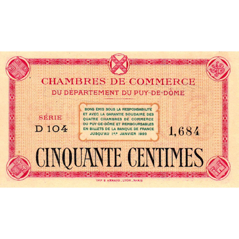 Puy-de-Dôme - Pirot 103-12 - 50 centimes - Série D 104 - Sans date - Etat : NEUF