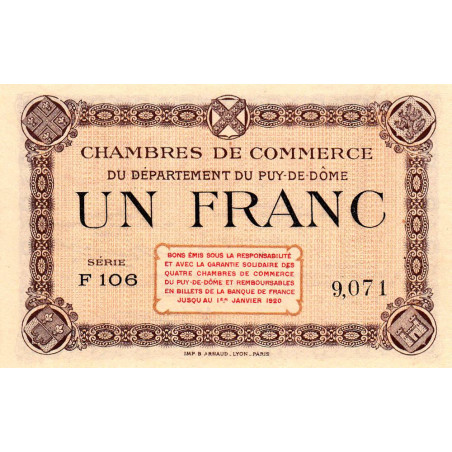 Puy-de-Dôme - Pirot 103-16 - 1 franc - Série F 106 - Sans date - Etat : pr.NEUF