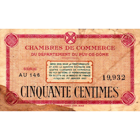 Puy-de-Dôme - Pirot 103-19 - 50 centimes - Série AU 146 - Sans date - Etat : B