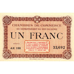 Puy-de-Dôme - Pirot 103-21 - 1 franc - Série AK 136 - Sans date - Etat : NEUF