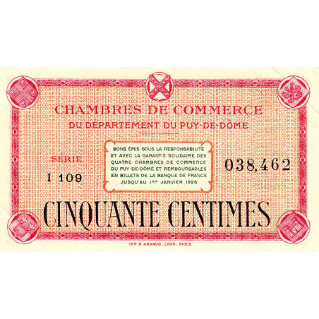 Puy-de-Dôme - Pirot 103-22 - 50 centimes - Série I 109 - Sans date - Etat : SUP+