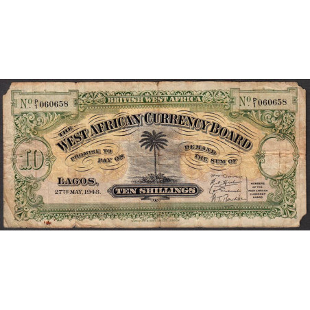 Afrique Occidentale Britannique - Pick 7b_8 - 10 shillings - Série P/1 - 27/05/1948 - Etat : B+