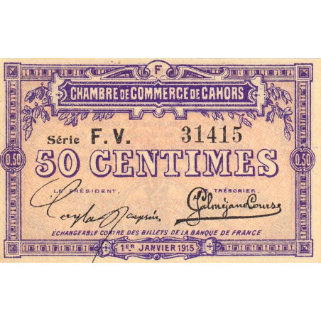 Cahors (Lot) - Pirot 35-16 - 50 centimes - Série F.V. - 01/01/1915 - Etat : NEUF