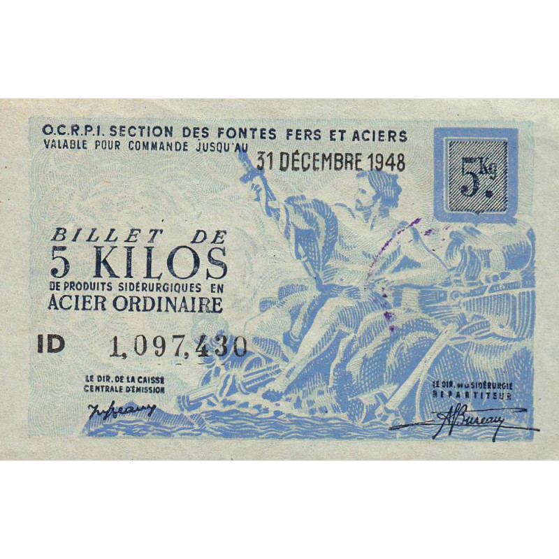 5 kg acier ordinaire - 31/12/1948 - Endossé dans l'Aveyron (12) - Série ID - Etat : SUP