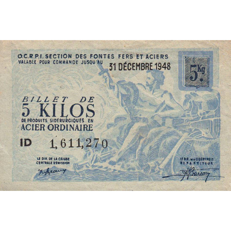 5 kg acier ordinaire - 31/12/1948 - Endossé - Série ID - Etat : TTB