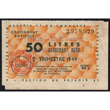 50 litres carburant auto - 2e trimestre 1949 - Etat : TB-