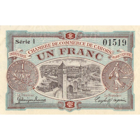 Cahors (Lot) - Pirot 35-19 - 1 franc - Série I - 21/04/1917 - Etat : SUP+