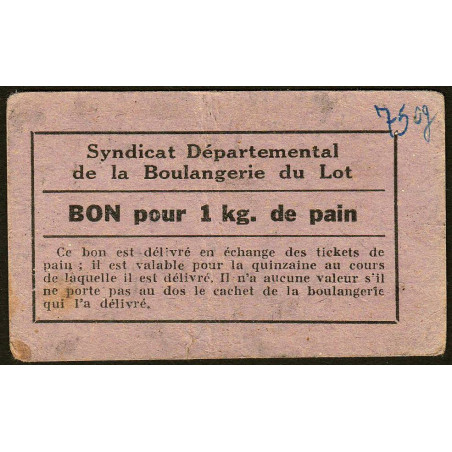 46 - Souillac - Boulangerie Combes - Bon pour 1 kg. de pain - Etat : SUP