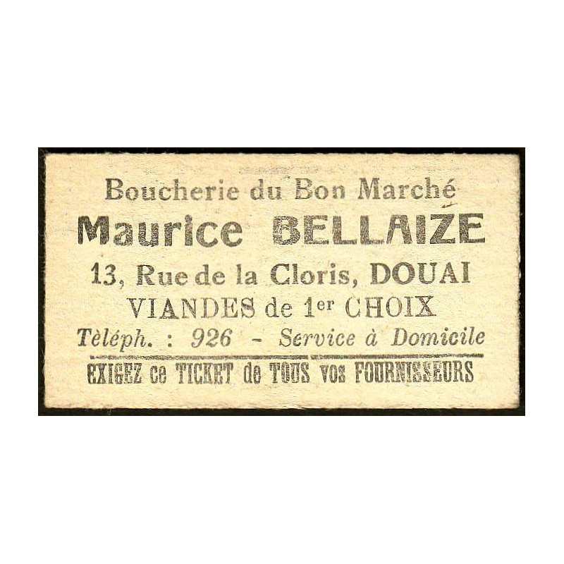 59 - Douai - Boucherie du Bon Marché - Bon 1 km Chemin de Fer - Etat : SPL