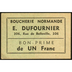 75 - Paris - Boucherie Normande - Rue de Belleville - 1 franc - Etat : SUP