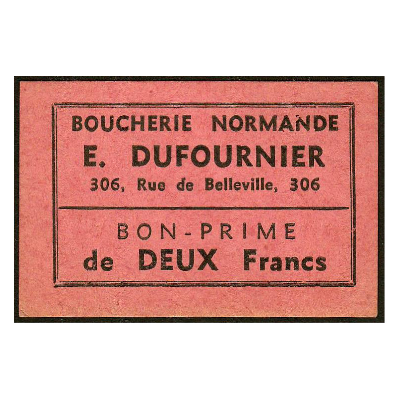 75 - Paris - Boucherie Normande - Rue de Belleville - 2 francs - Etat : SUP