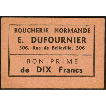 75 - Paris - Boucherie Normande - Rue de Belleville - 10 francs - Etat : SUP