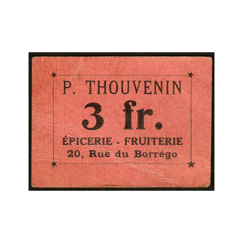 75 - Paris - Epicerie, Fruiterie - Rue du Borrégo - 3 francs - Etat : TTB