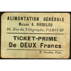 75 - Paris - Alimentation Générale - Rue du Télégraphe - DEUX Francs - 1e type - Etat : TB