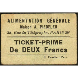 75 - Paris - Alimentation Générale - Rue du Télégraphe - DEUX Francs - 1e type - Etat : TB-